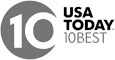 The image contains a logo with the text "10" inside a circle and "USA TODAY 10BEST" to the right of it, in grayscale.