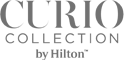 The image displays the logo for "Curio Collection by Hilton," a hotel brand under the Hilton Worldwide portfolio.